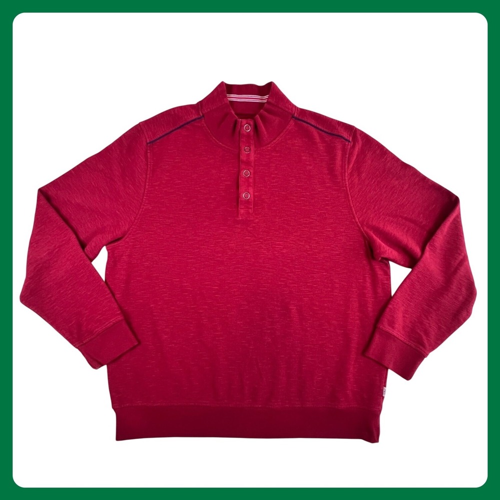 Flag & Anthem Snap Mock Neck Pullover Men XXL Red Cotton Blend Slub Knit Sweater
